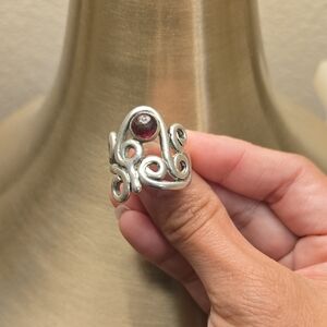 Vintage Handcrafted Pink Tourmaline Silver Chunky Statement Ring, 8.5